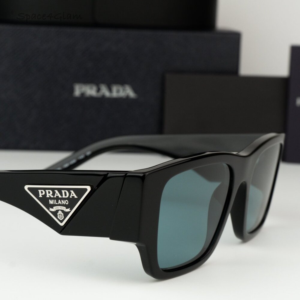 BRAND NEW Prada PR10ZS 16K40K Black Petrol Green Square Unisex Sunglasses